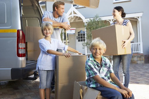 Packed boxes and furniture prepared for long-term storage